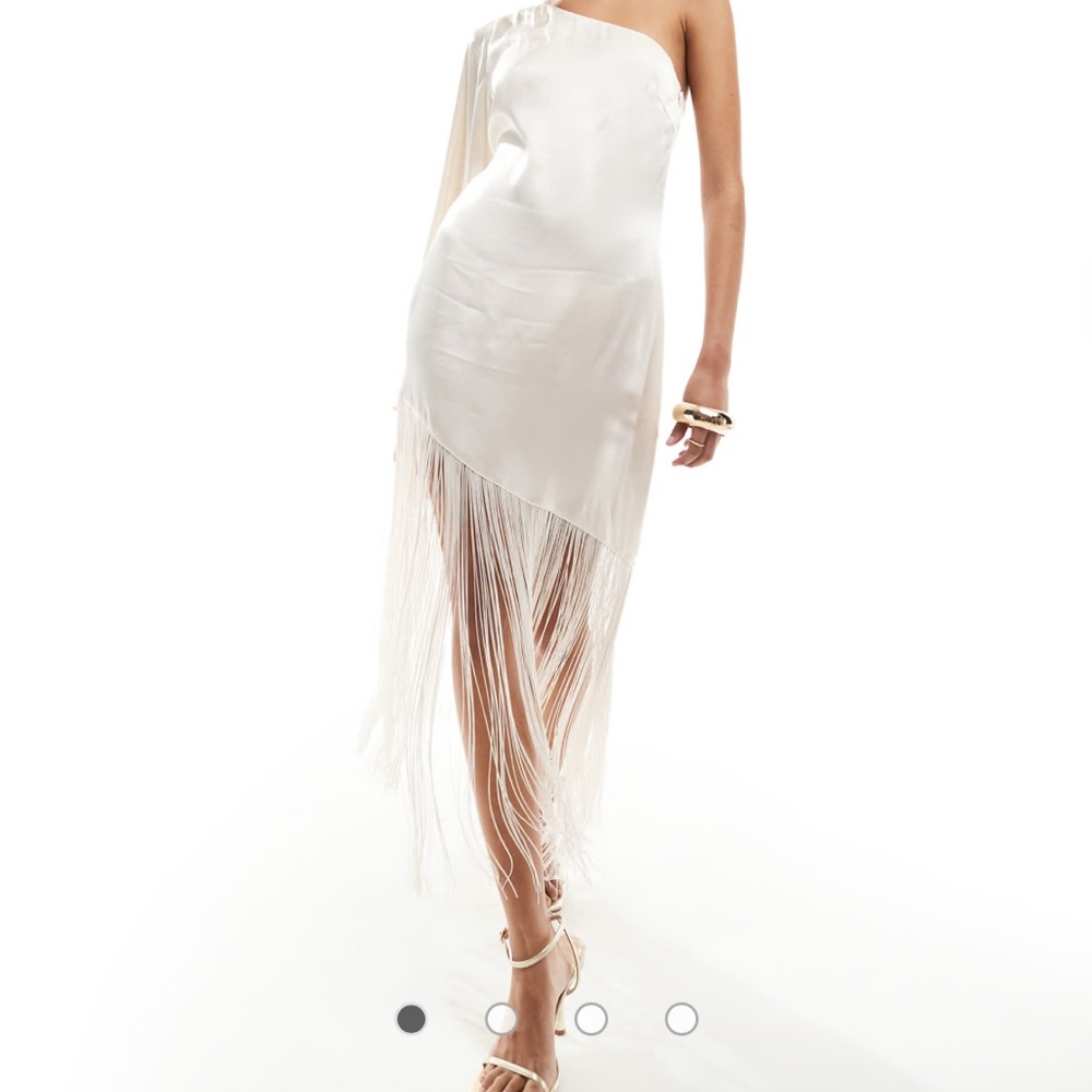 ASOS white One Shoulder fringe dress